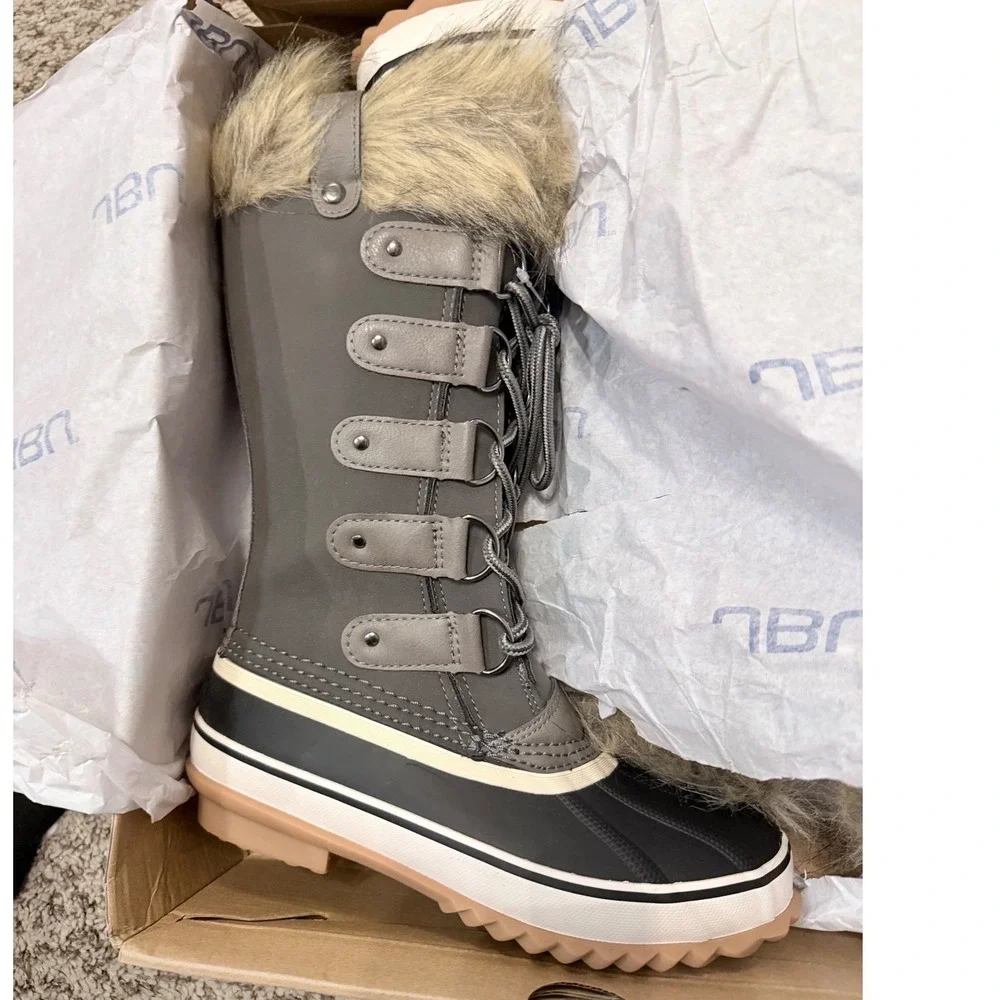 JBU by Jambu Ella Women 7 Dark Grey Waterproof Faux Fur Tall Winter Duck Boots